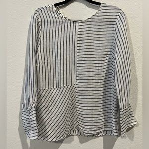 Vintage Neiman Marcus linen navy blue/white striped shirt
